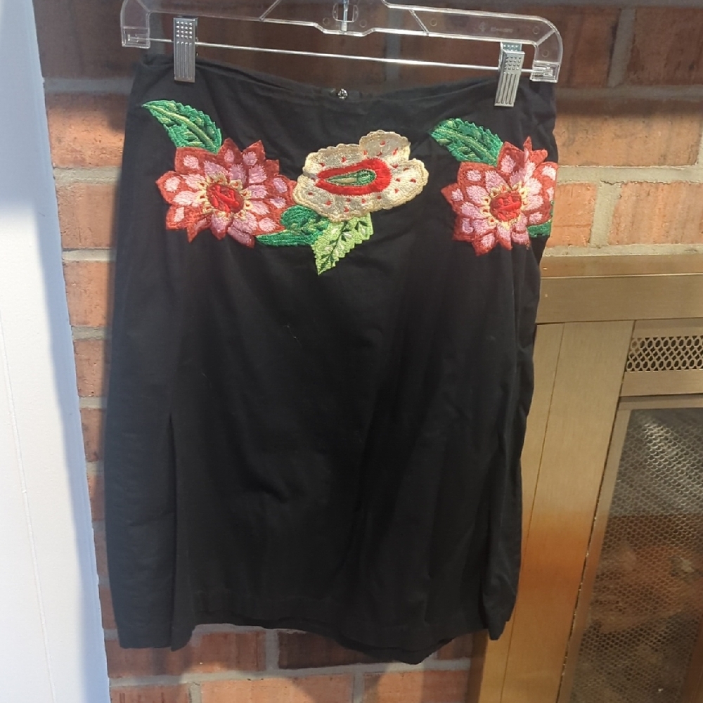 Charlotte Russe Black Skirt with Floral Embroidery